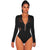 Black Mesh Patchwork Long Sleeve Bodysuit