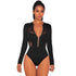 Black Mesh Patchwork Long Sleeve Bodysuit