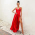 Autumn Winter Dress High Split Red Maxi Party Dress
