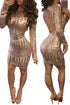 Women Sequins Dress with Sleeves Sexy Backless Dress