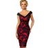Vintage Contrast Color Elegant Flower Sexy Off Shoulder Women Dress