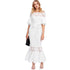 White Lace Off  Shoulder Maxi Dress