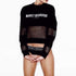 Women Summer Letter Print Long Sleeve Sexy Mesh Fishnet Crop Top