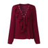 Lace Up V Neck Blouse